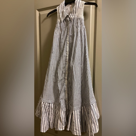 Free People Be Real Mini Dress Medium Striped Blue/White Ruffle 100% Cotton - Picture 12 of 14